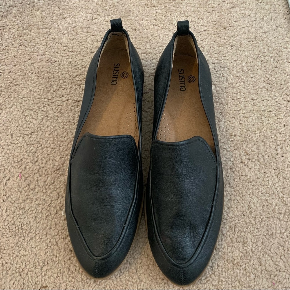 Susina Black Leather Loafers